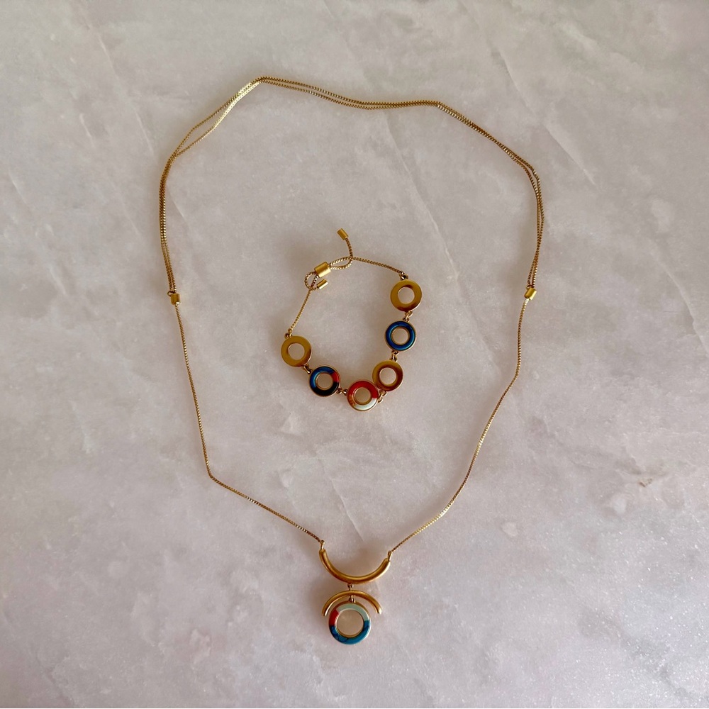 Madewell Gold and Multicolor Necklace and Bracelet Set
